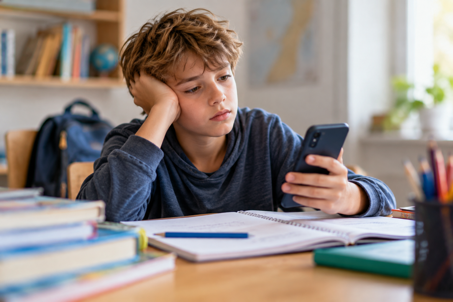 Enfant scolarisé ayant des difficultés de concentration pendant ses devoirs